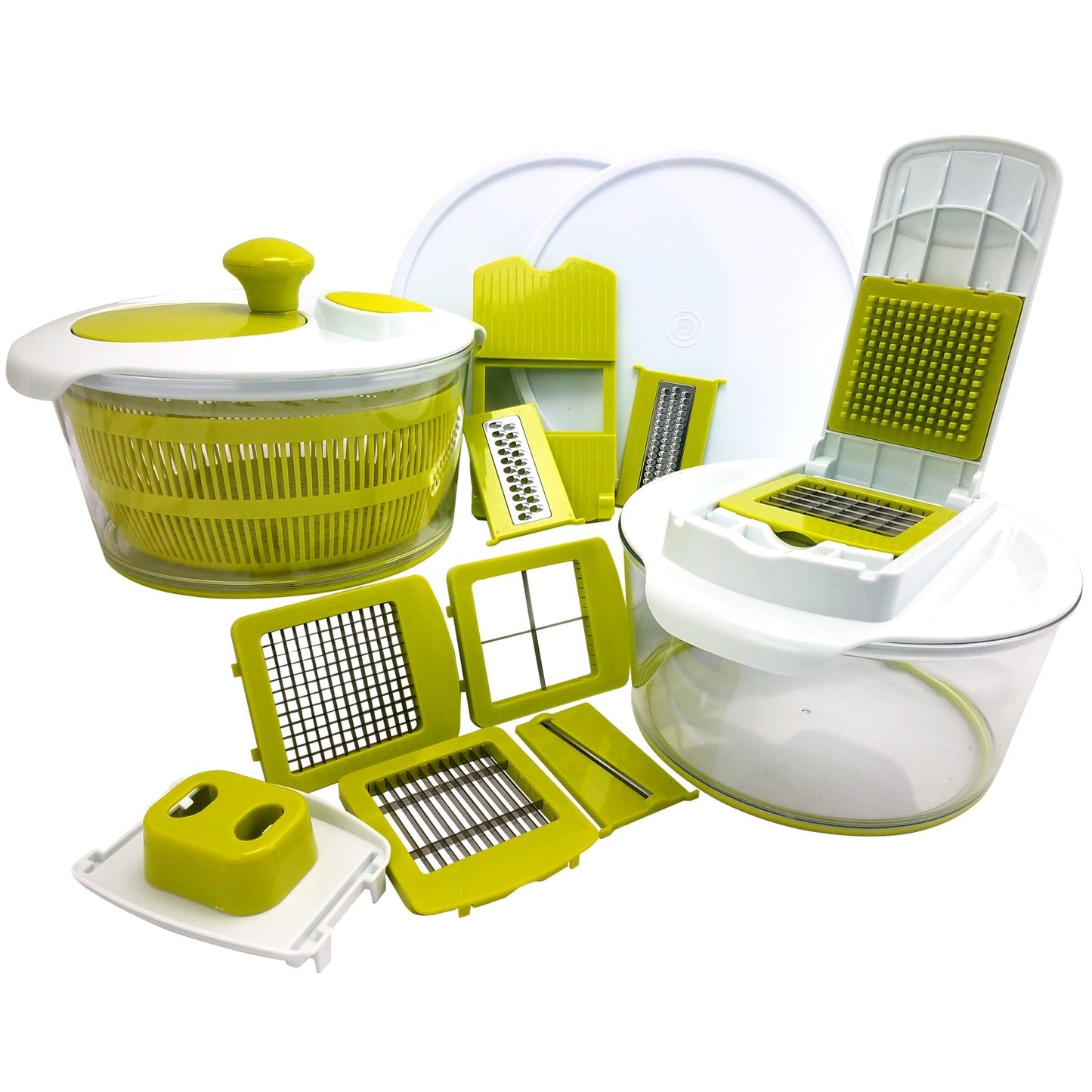 MegaChef 10-in-1 Multi-Use Salad Spinning Slicer, Dicer and Chopper with Interchangeable Blades and Storage Lids LuxuryLifeWay Online Store