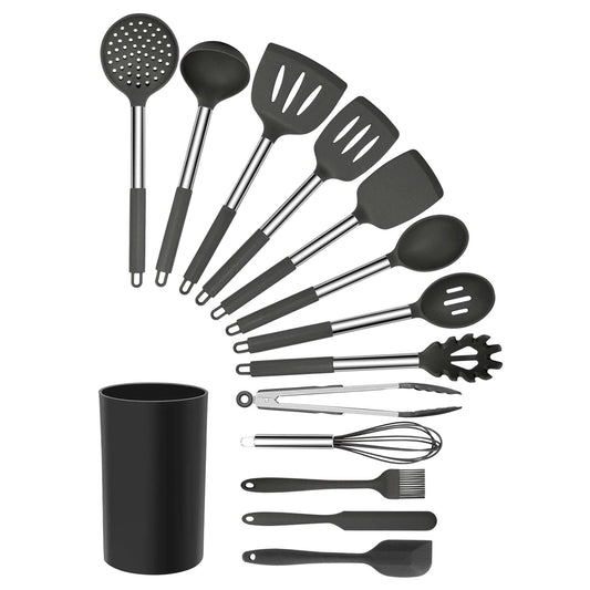 MegaChef Gray Silicone and Stainless Steel Cooking Utensils, Set of 14 LuxuryLifeWay Online Store