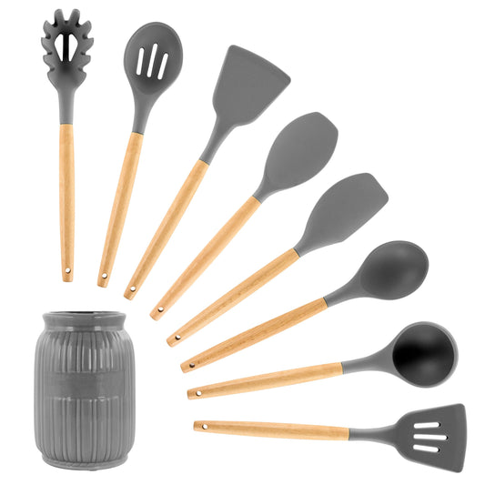 MegaChef Gray Silicone and Wood Cooking Utensils, Set of 9 LuxuryLifeWay Online Store
