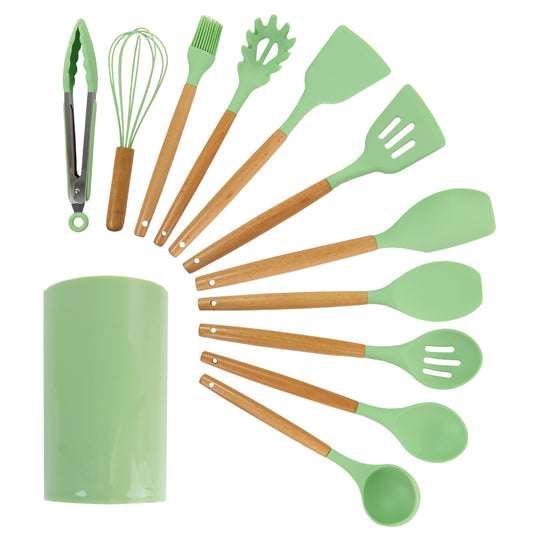 MegaChef Mint Green Silicone and Wood Cooking Utensils, Set of 12 LuxuryLifeWay Online Store