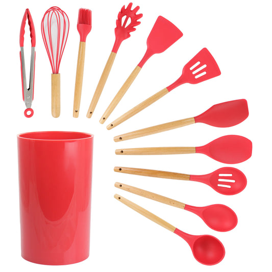 MegaChef Red Silicone and Wood Cooking Utensils, Set of 12 LuxuryLifeWay Online Store