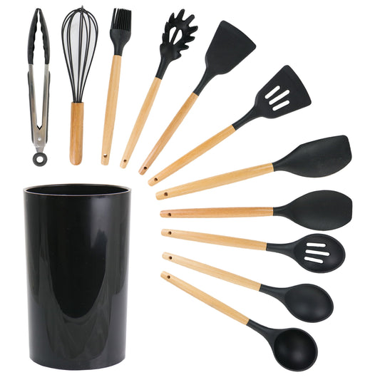 MegaChef Black Silicone and Wood Cooking Utensils, Set of 12 LuxuryLifeWay Online Store