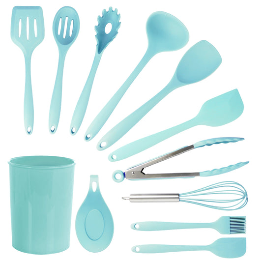 MegaChef Light Teal Silicone Cooking Utensils, Set of 12 LuxuryLifeWay Online Store
