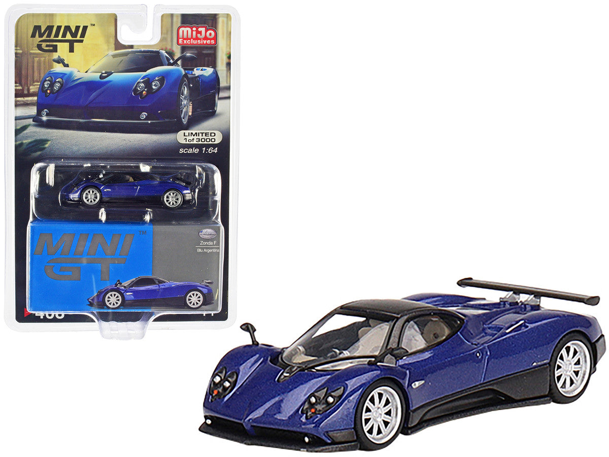 Pagani Zonda F Blu Argentina Blue Metallic with Black Top Limited Edition to 3000 pieces Worldwide 1/64 Diecast Model Car by Mini GT LuxuryLifeWay Online Store