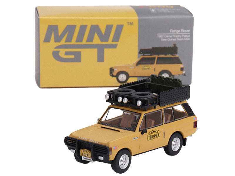 Range Rover with Roofrack Tan "Camel Trophy - Papua New Guinea Team USA" (1982) Limited Edition to 2400 pieces Worldwide 1/64 Diecast Model Car by Mini GT LuxuryLifeWay Online Store