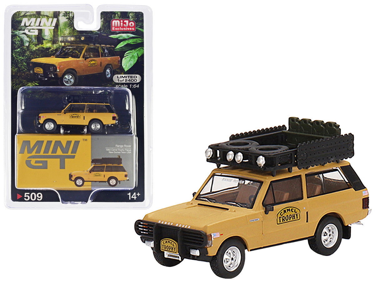 Range Rover with Roofrack Tan "Camel Trophy - Papua New Guinea Team USA" (1982) Limited Edition to 2400 pieces Worldwide 1/64 Diecast Model Car by Mini GT LuxuryLifeWay Online Store