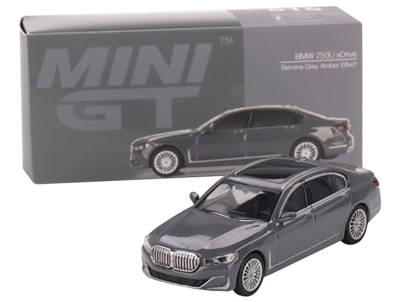 BMW 750Li xDrive Bernina Gray Amber Effect with Sunroof Limited Edition to 2400 pieces Worldwide 1/64 Diecast Model Car by Mini GT LuxuryLifeWay Online Store