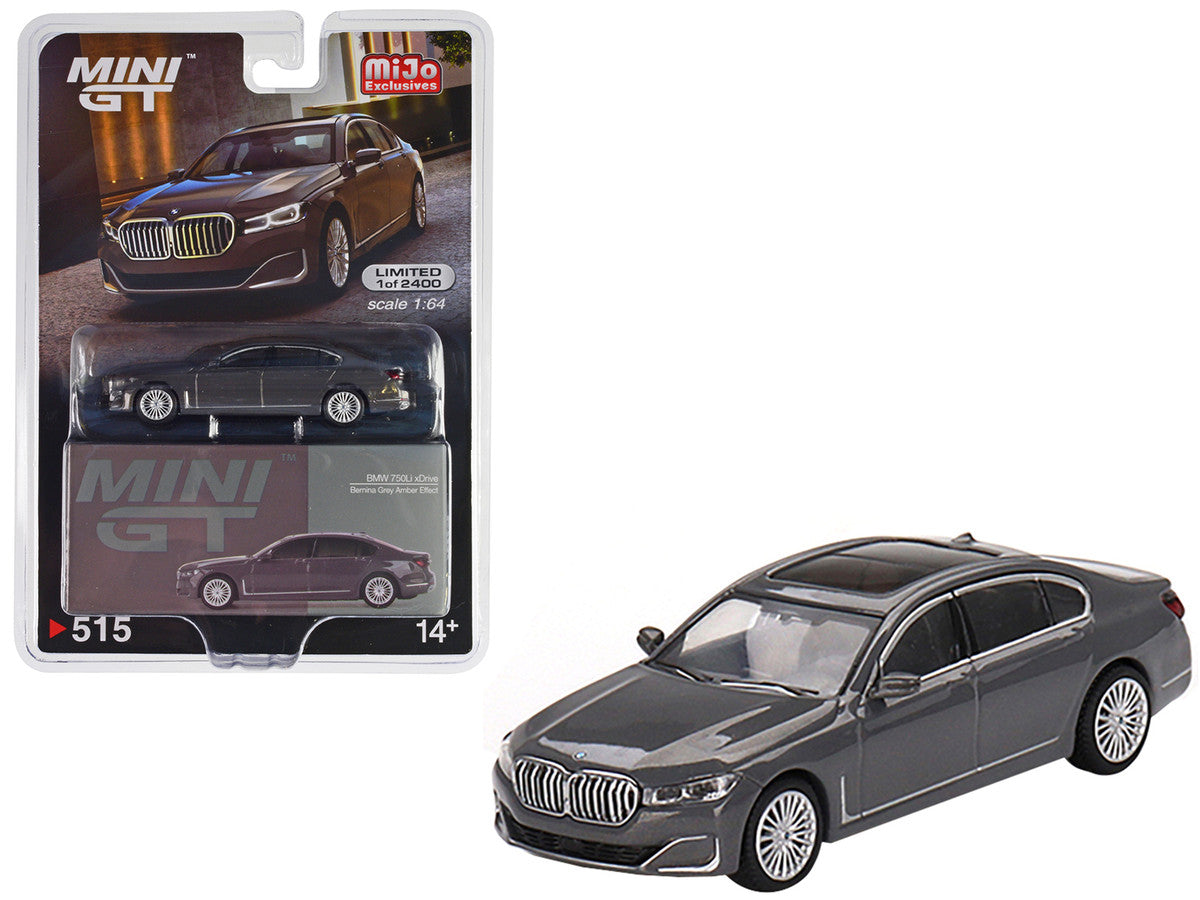 BMW 750Li xDrive Bernina Gray Amber Effect with Sunroof Limited Edition to 2400 pieces Worldwide 1/64 Diecast Model Car by Mini GT LuxuryLifeWay Online Store