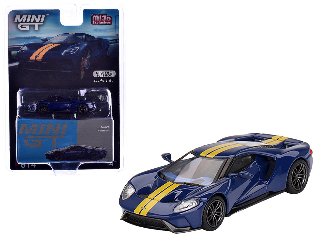 Ford GT Sunoco Blue with Yellow Stripes Limited Edition to 3600 pieces Worldwide 1/64 Diecast Model Car by Mini GT LuxuryLifeWay Online Store