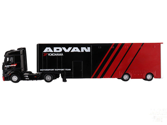 Mercedes-Benz Actros with Racing Transporter Red and Black "ADVAN" 1/64 Diecast Model Car by Mini GT LuxuryLifeWay Online Store