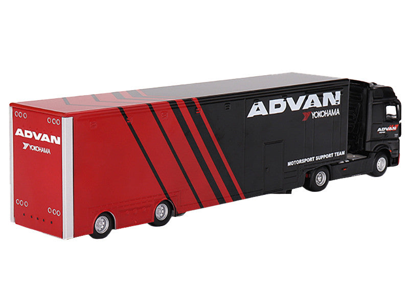 Mercedes-Benz Actros with Racing Transporter Red and Black "ADVAN" 1/64 Diecast Model Car by Mini GT LuxuryLifeWay Online Store