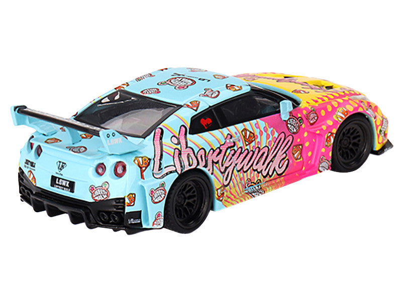 Nissan 35GT-RR Ver.1 "LB-Silhouette Works GT" Light Blue and Yellow with Graphics "LBWK KUMA" Limited Edition 1/64 Diecast Model Car by Mini GT LuxuryLifeWay Online Store