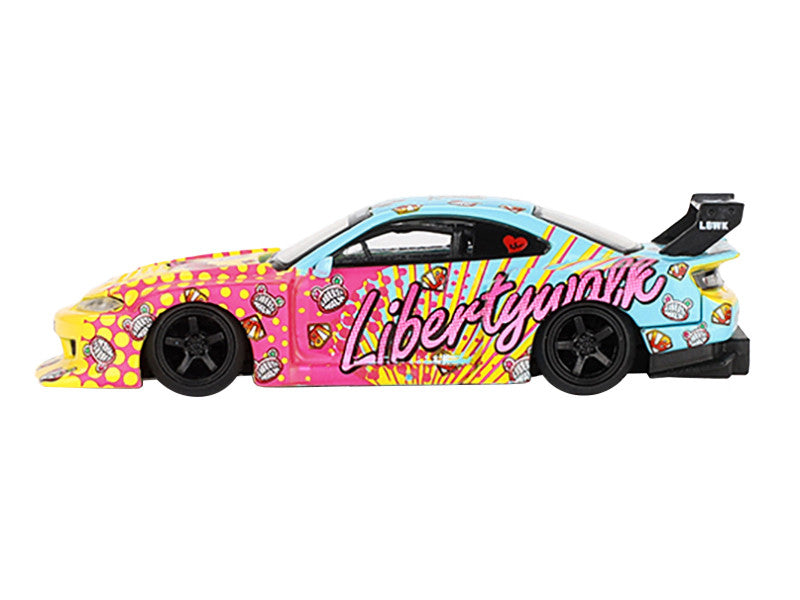 Nissan "LB-Super Silhouette" S15 SILVIA RHD (Right Hand Drive) Yellow and Blue with Pink Graphics "LBWK KUMA" Limited Edition 1/64 Diecast Model Car by Mini GT LuxuryLifeWay Online Store