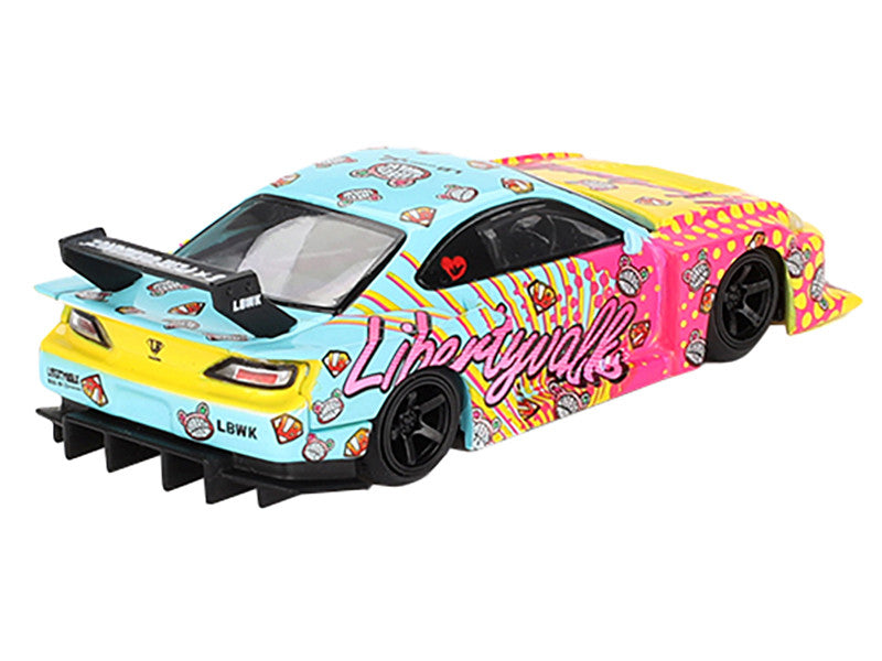 Nissan "LB-Super Silhouette" S15 SILVIA RHD (Right Hand Drive) Yellow and Blue with Pink Graphics "LBWK KUMA" Limited Edition 1/64 Diecast Model Car by Mini GT LuxuryLifeWay Online Store