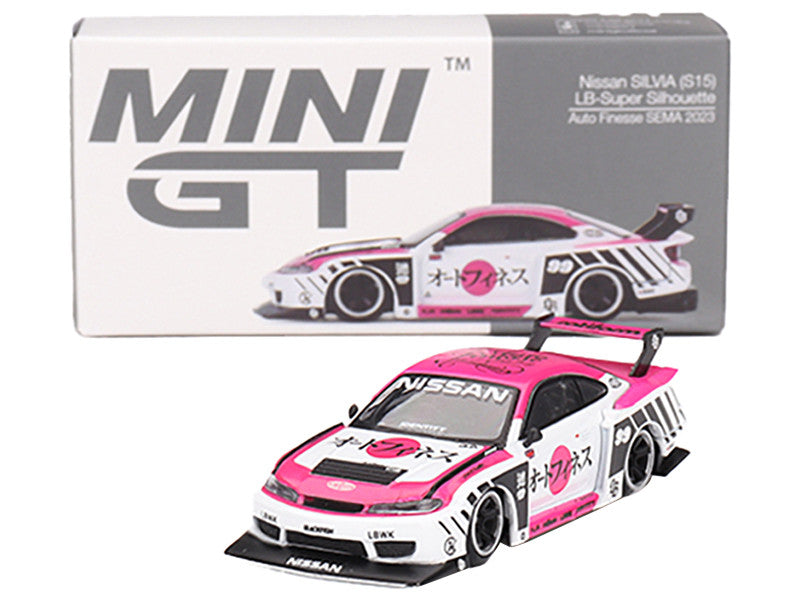 Nissan "LB-Super Silhouette" S15 SILVIA RHD (Right Hand Drive) #99 "Auto Finesse - SEMA 2023" White and Pink Limited Edition 1/64 Diecast Model Car by Mini GT LuxuryLifeWay Online Store