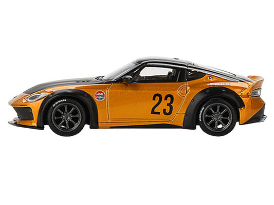 Nissan Fairlady Z #23 "LB-NATION WORKS" LB Gold Metallic with Matt Black Hood and Black Top Limited Edition 1/64 Diecast Model Car by Mini GT LuxuryLifeWay Online Store