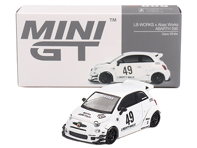 ABARTH 595 #49 "LB-Works x Abas Works" Gara White Limited Edition 1/64 Diecast Model Car by Mini GT LuxuryLifeWay Online Store
