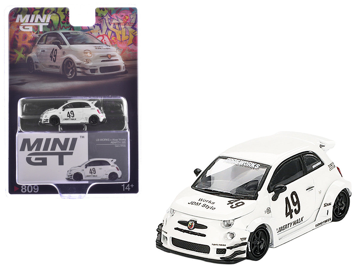 ABARTH 595 #49 "LB-Works x Abas Works" Gara White Limited Edition 1/64 Diecast Model Car by Mini GT LuxuryLifeWay Online Store