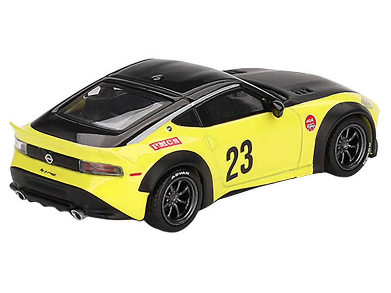 Nissan Z "LB-Nation Works" #23 Ikazuchi Yellow with Black Hood and Top Limited Edition 1/64 Diecast Model Car by Mini GT LuxuryLifeWay Online Store