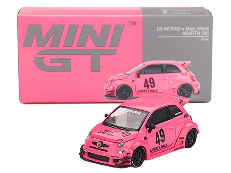 ABARTH 595 #49 "LB-Works x Abas Works" Pink Limited Edition 1/64 Diecast Model Car by Mini GT LuxuryLifeWay Online Store