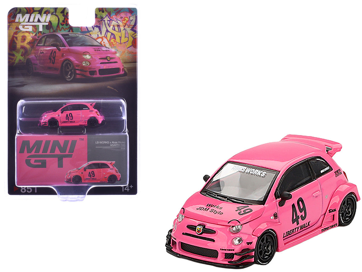 ABARTH 595 #49 "LB-Works x Abas Works" Pink Limited Edition 1/64 Diecast Model Car by Mini GT LuxuryLifeWay Online Store