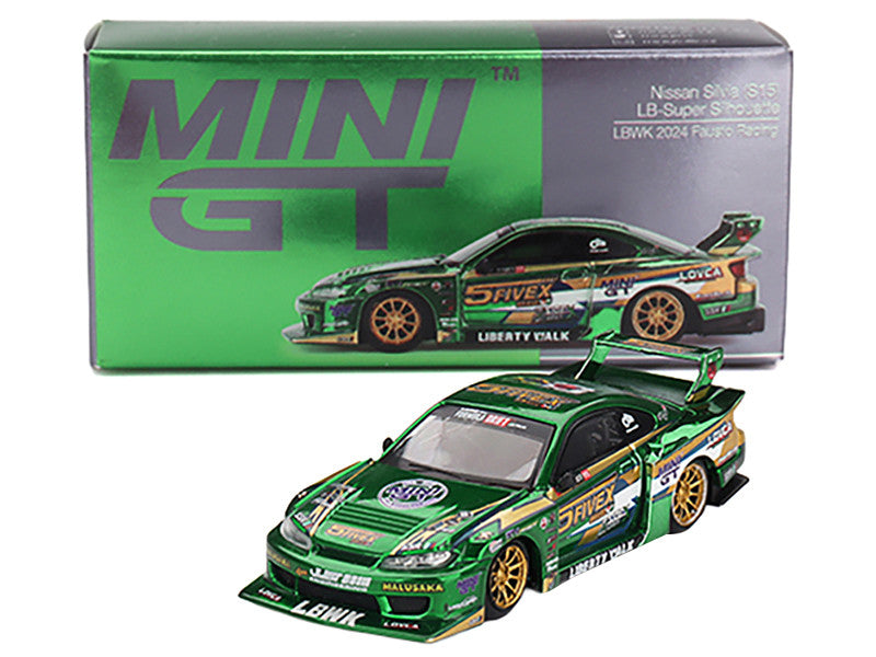 Nissan Silvia (S15) LB-Super Silhouette RHD (Right Hand Drive) "Fausto Racing 2024" Green Metallic Limited Edition 1/64 Diecast Model Car by Mini GT LuxuryLifeWay Online Store