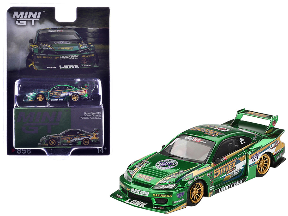 Nissan Silvia (S15) LB-Super Silhouette RHD (Right Hand Drive) "Fausto Racing 2024" Green Metallic Limited Edition 1/64 Diecast Model Car by Mini GT LuxuryLifeWay Online Store
