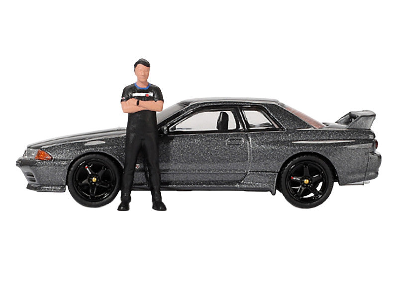 Nissan Skyline GT-R (R32) RHD (Right Hand Drive) Gunmetal Gray Metallic with Tsugio Matsuda Figure Limited Edition 1/64 Diecast Model Car by Mini GT LuxuryLifeWay Online Store