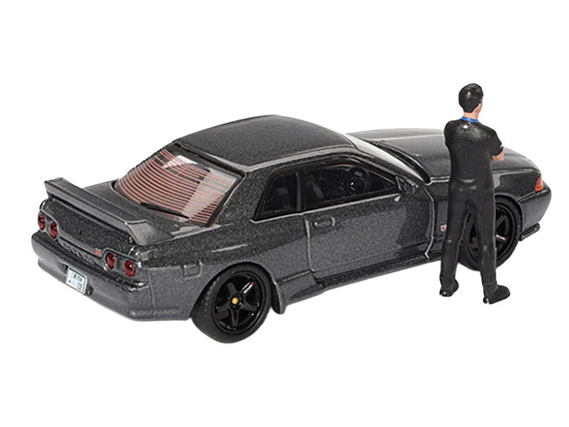 Nissan Skyline GT-R (R32) RHD (Right Hand Drive) Gunmetal Gray Metallic with Tsugio Matsuda Figure Limited Edition 1/64 Diecast Model Car by Mini GT LuxuryLifeWay Online Store