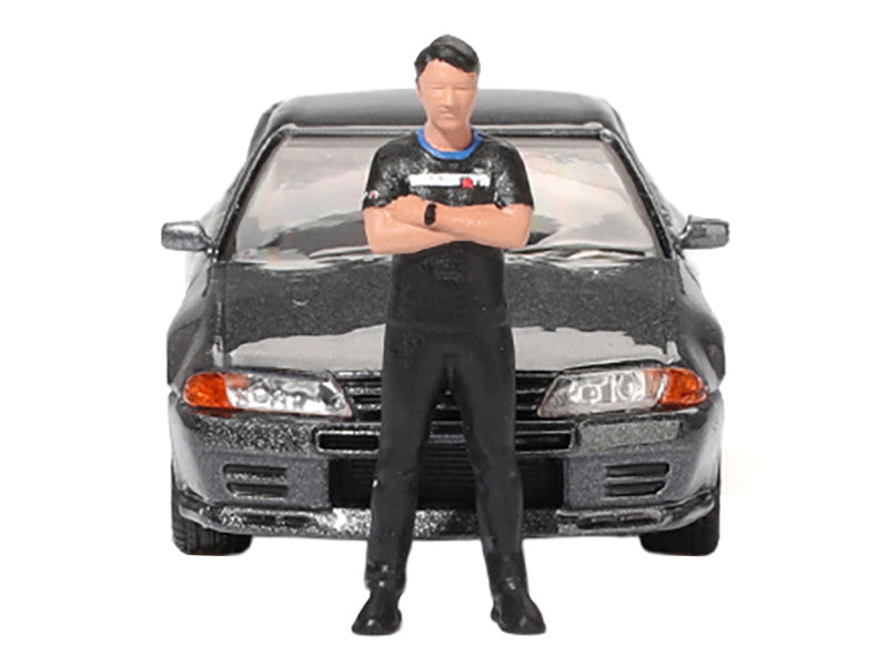 Nissan Skyline GT-R (R32) RHD (Right Hand Drive) Gunmetal Gray Metallic with Tsugio Matsuda Figure Limited Edition 1/64 Diecast Model Car by Mini GT LuxuryLifeWay Online Store