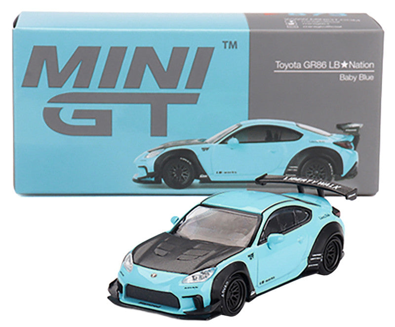Toyota GR86 "LB-Nation - Liberty Walk" Baby Blue with Carbon Hood Limited Edition 1/64 Diecast Model Car by Mini GT LuxuryLifeWay Online Store