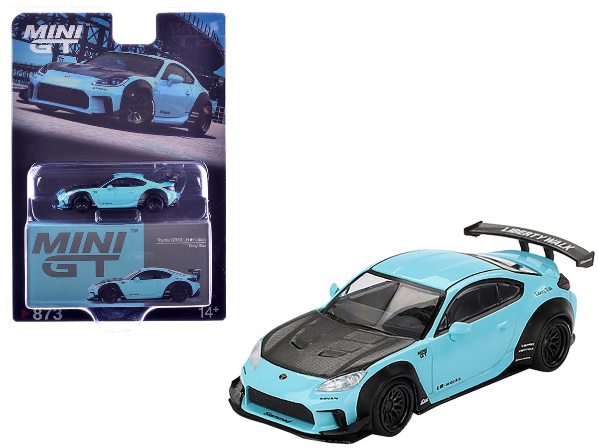 Toyota GR86 "LB-Nation - Liberty Walk" Baby Blue with Carbon Hood Limited Edition 1/64 Diecast Model Car by Mini GT LuxuryLifeWay Online Store