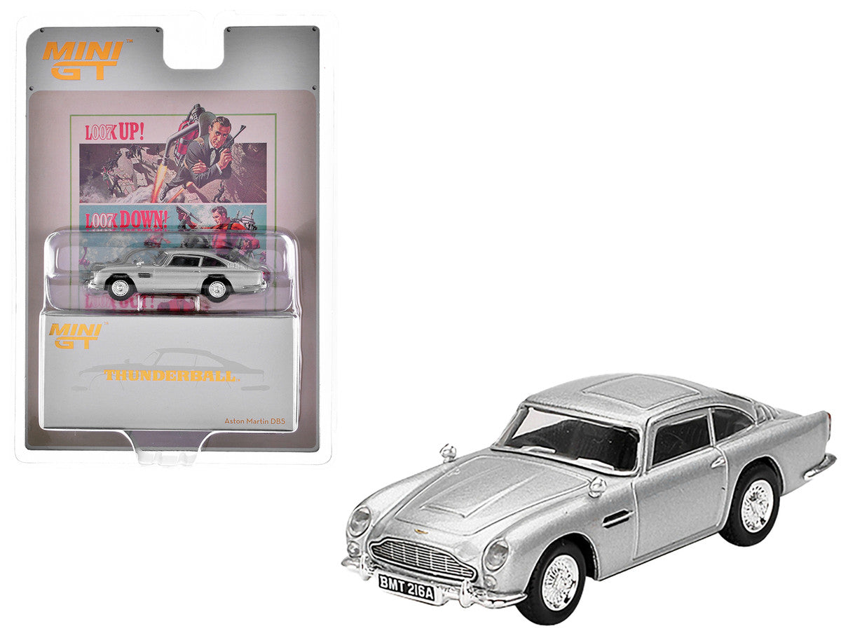Aston Martin DB5 RHD (Right Hand Drive) Birch Silver Metallic 007 James Bond "Thunderball" (1965) Movie Limited Edition 1/64 Diecast Model Car by Mini GT LuxuryLifeWay Online Store