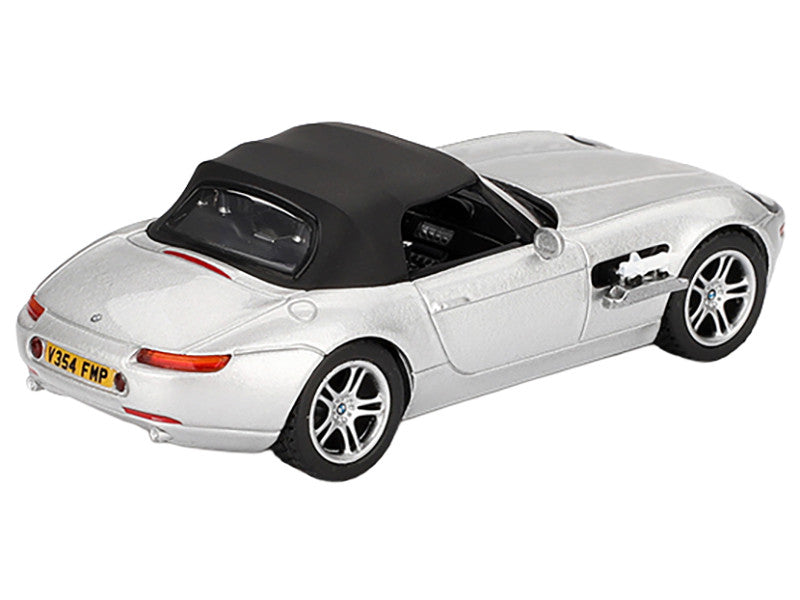 BMW Z8 Silver Metallic with Black Soft Top 007 James Bond "The World Is Not Enough" (1999) Movie Limited Edition 1/64 Diecast Model Car by Mini GT LuxuryLifeWay Online Store