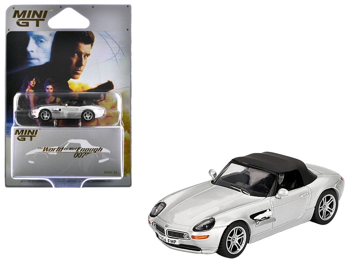 BMW Z8 Silver Metallic with Black Soft Top 007 James Bond "The World Is Not Enough" (1999) Movie Limited Edition 1/64 Diecast Model Car by Mini GT LuxuryLifeWay Online Store