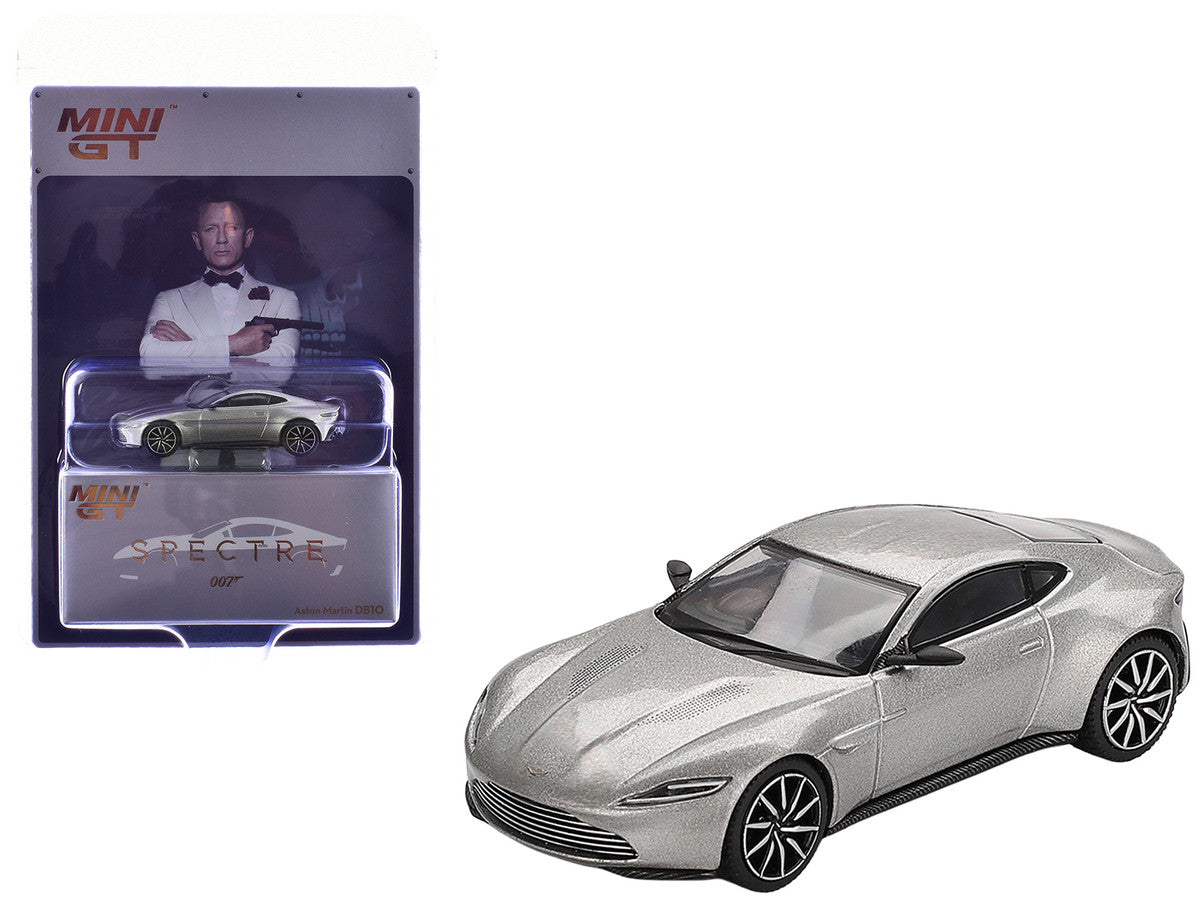 Aston Martin DB10 Silver Metallic 007 James Bond "Spectre" (2015) Movie Limited Edition 1/64 Diecast Model Car by Mini GT LuxuryLifeWay Online Store