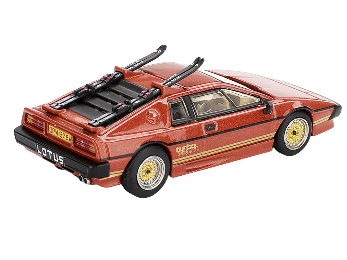 Lotus Esprit Turbo RHD (Right Hand Drive) Copper Fire Metallic with Skiis 007 James Bond "For Your Eyes Only" (1981) Movie Limited Edition 1/64 Diecast Model Car by Mini GT LuxuryLifeWay Online Store