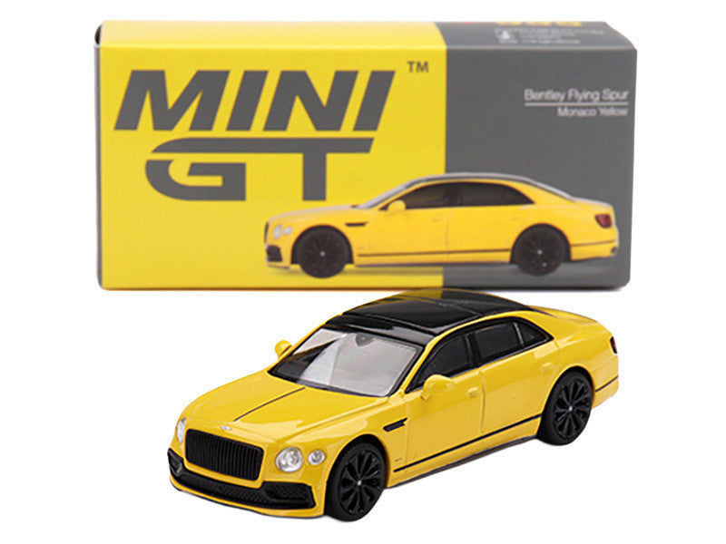 Bentley Flying Spur Monaco Yellow with Black Top Limited Edition 1/64 Diecast Model Car by Mini GT LuxuryLifeWay Online Store