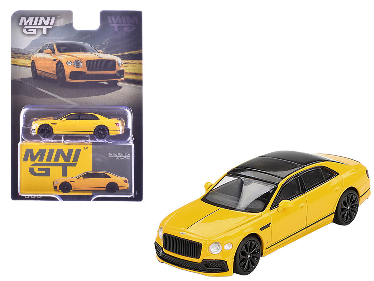 Bentley Flying Spur Monaco Yellow with Black Top Limited Edition 1/64 Diecast Model Car by Mini GT LuxuryLifeWay Online Store