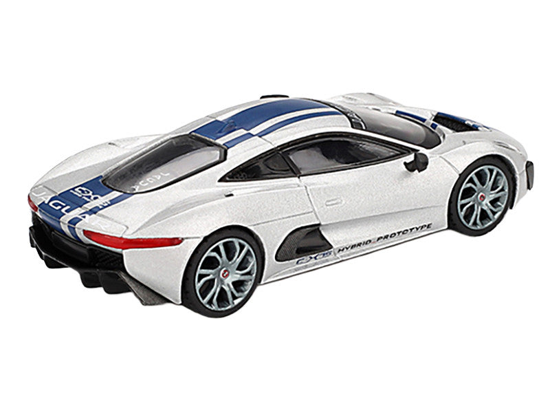 Jaguar C-X75 Silver Metallic with Blue Stripes Limited Edition 1/64 Diecast Model Car by Mini GT LuxuryLifeWay Online Store