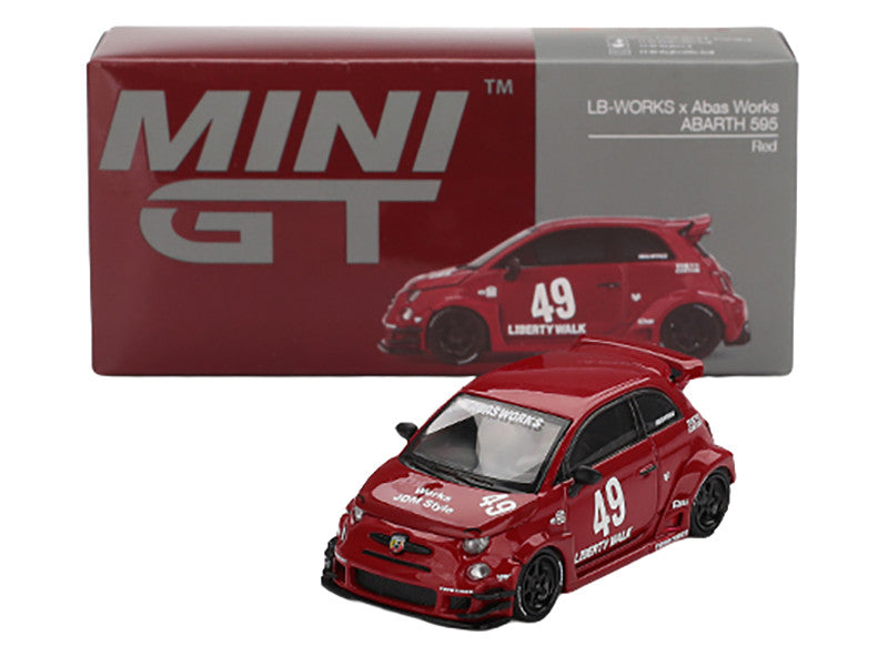 ABARTH 595 #49 "LB-Works x Abas Works" Red Limited Edition 1/64 Diecast Model Car by Mini GT LuxuryLifeWay Online Store