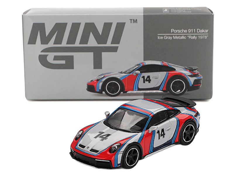 Porsche 911 Dakar #14 "Rally 1978" Ice Gray Metallic Limited Edition 1/64 Diecast Model Car by Mini GT LuxuryLifeWay Online Store