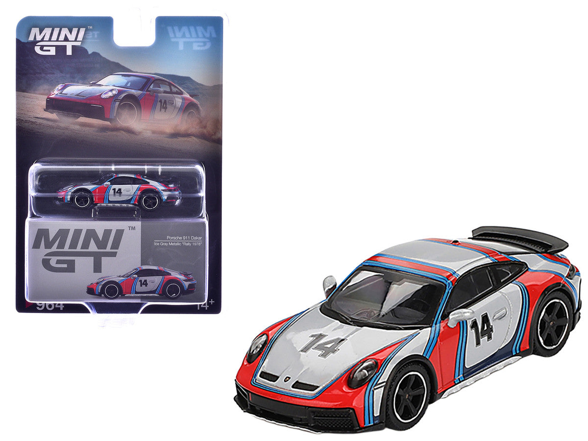 Porsche 911 Dakar #14 "Rally 1978" Ice Gray Metallic Limited Edition 1/64 Diecast Model Car by Mini GT LuxuryLifeWay Online Store