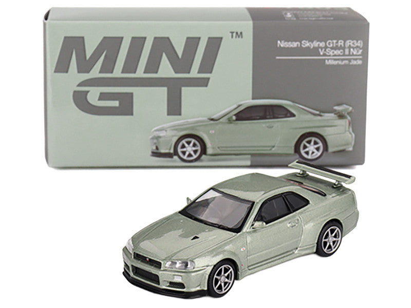 Nissan Skyline GT-R (R34) V-Spec II Nur RHD (Right Hand Drive) Millenium Jade Metallic Limited Edition 1/64 Diecast Model Car by Mini GT LuxuryLifeWay Online Store
