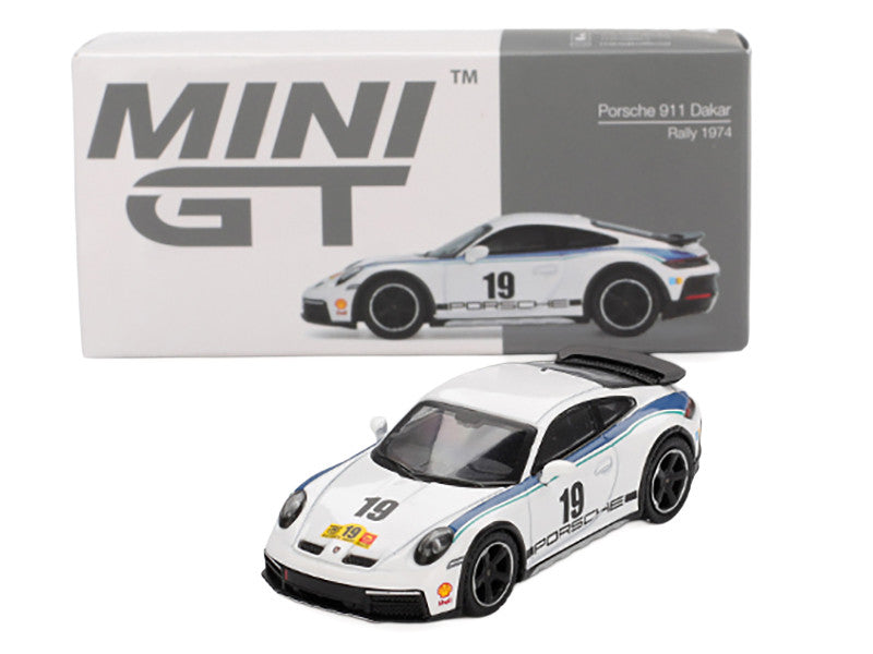Porsche 911 Dakar #19 "Rally 1974" Tribute Livery White with Blue Stripes Limited Edition 1/64 Diecast Model Car by Mini GT LuxuryLifeWay Online Store