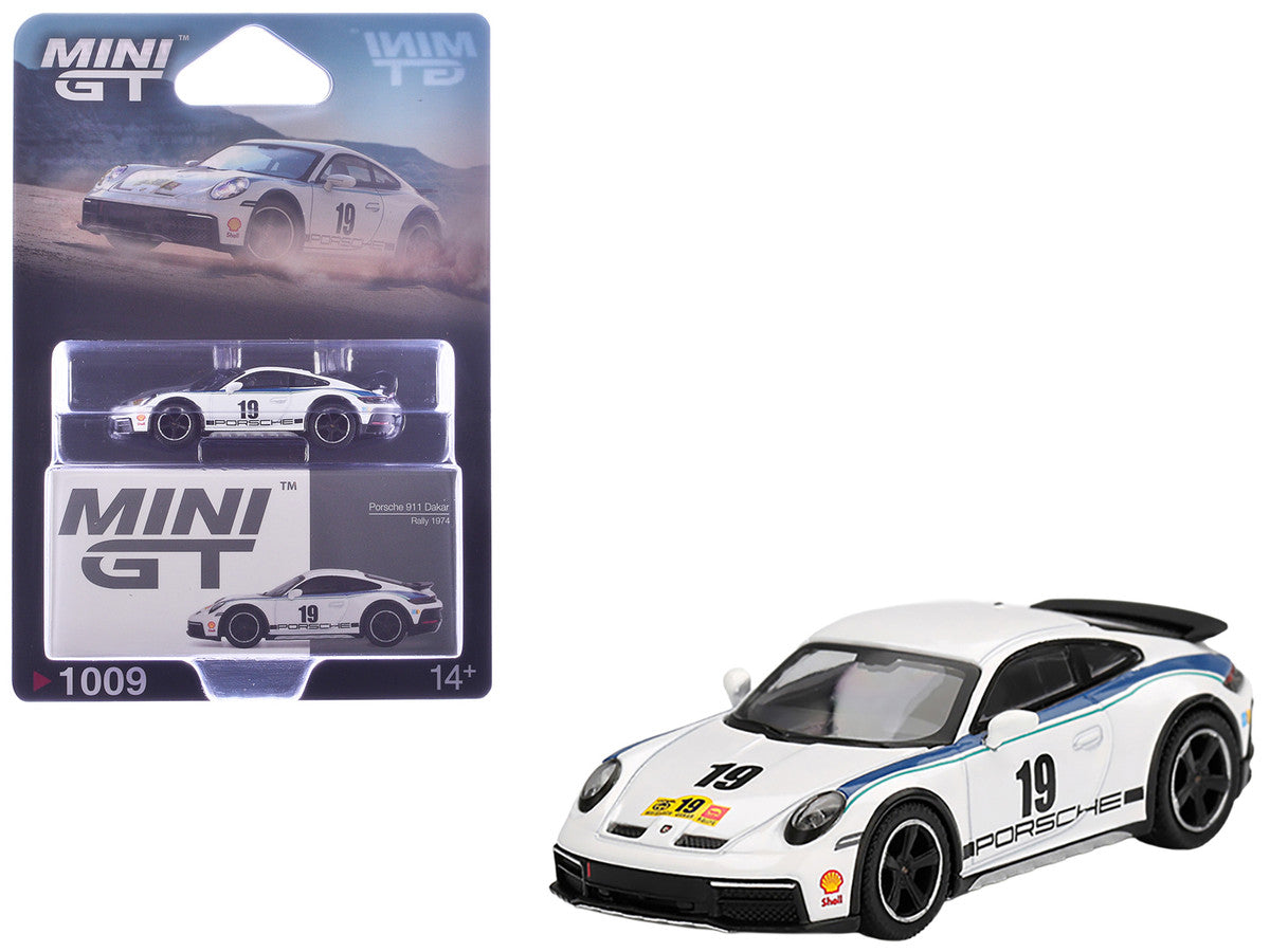 Porsche 911 Dakar #19 "Rally 1974" Tribute Livery White with Blue Stripes Limited Edition 1/64 Diecast Model Car by Mini GT LuxuryLifeWay Online Store