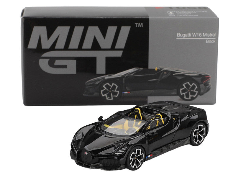 Bugatti W16 Mistral Black with Yellow Interior Limited Edition 1/64 Diecast Model Car by Mini GT LuxuryLifeWay Online Store