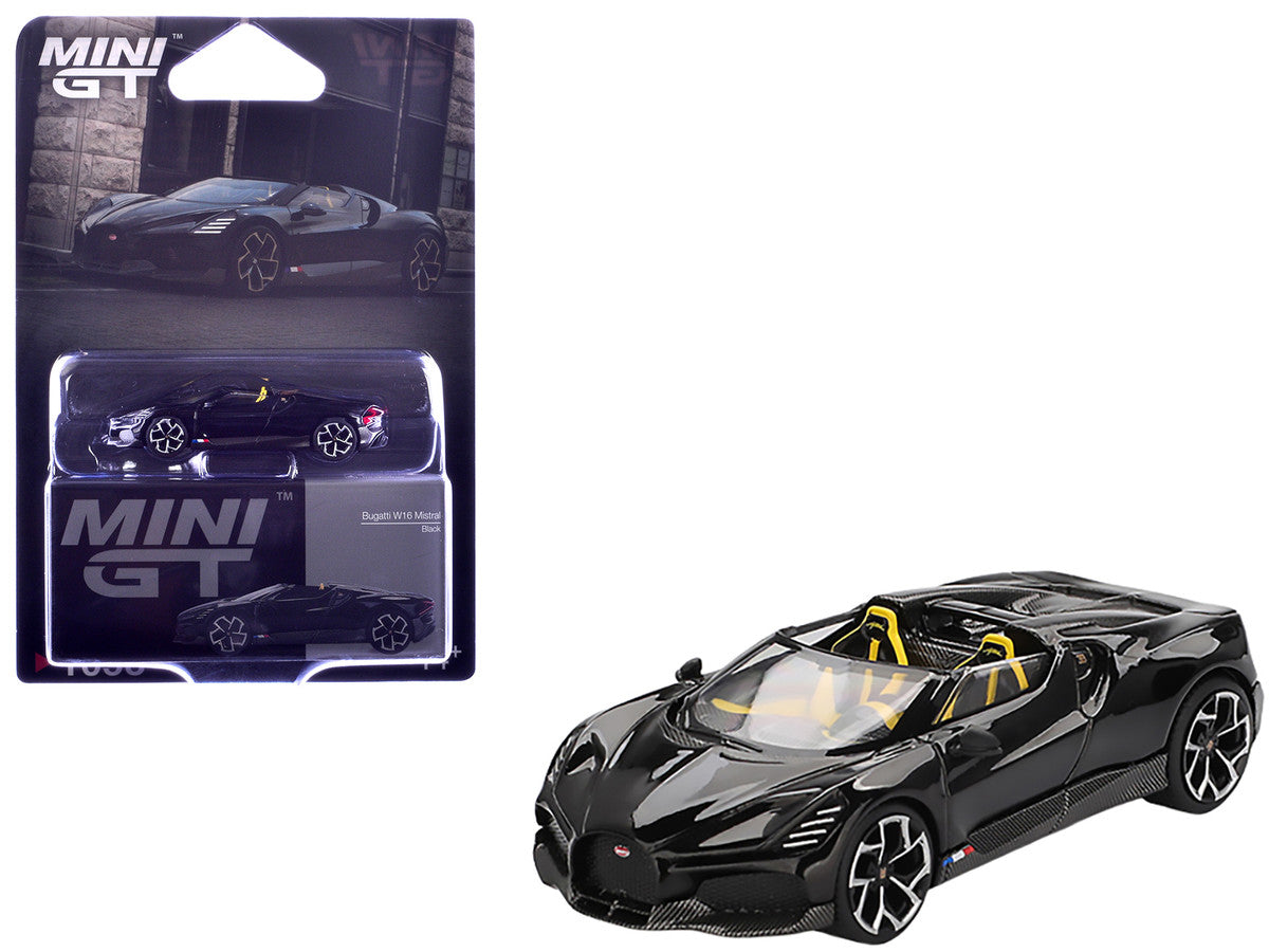 Bugatti W16 Mistral Black with Yellow Interior Limited Edition 1/64 Diecast Model Car by Mini GT LuxuryLifeWay Online Store