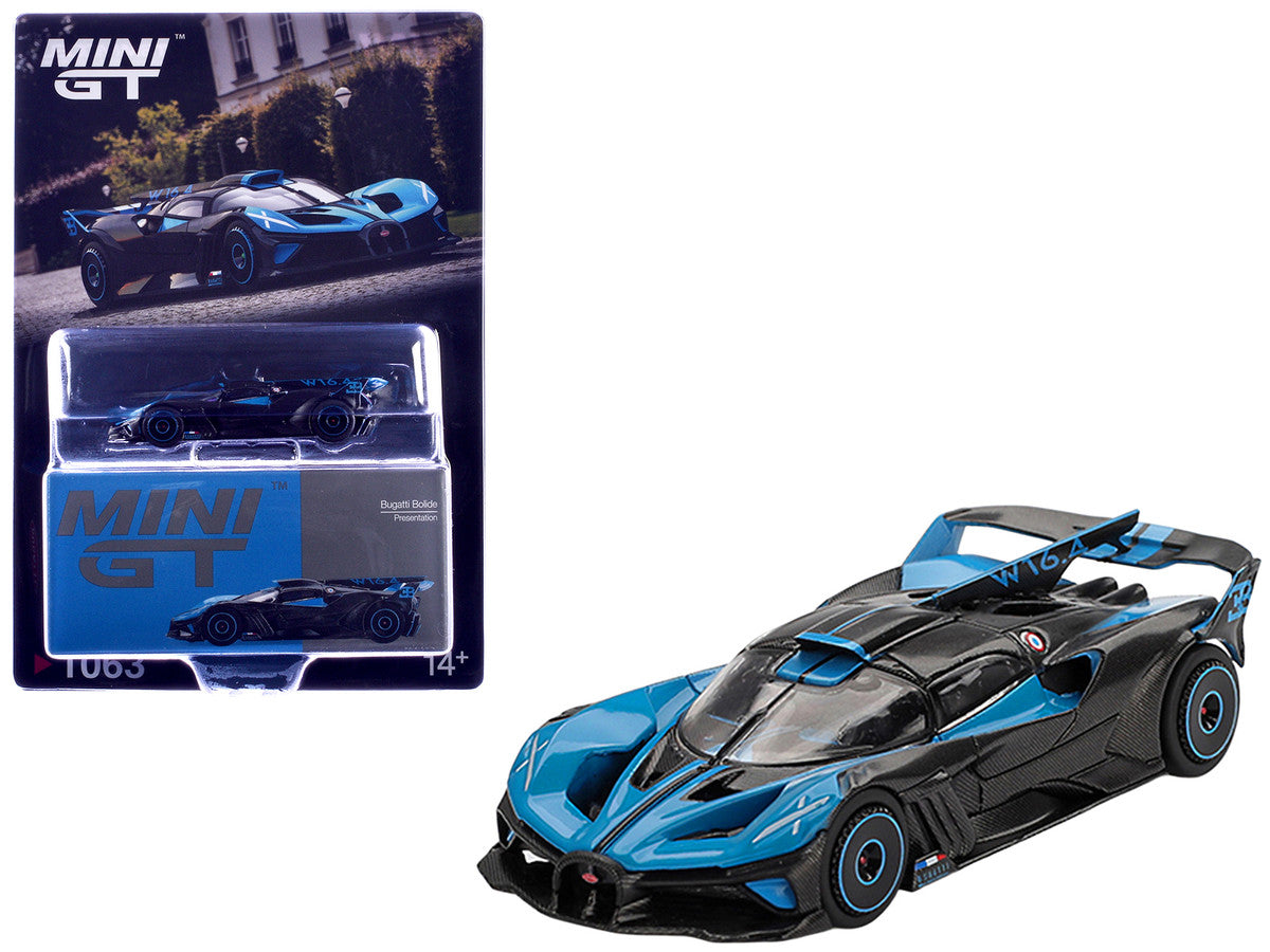 Bugatti Bolide Presentation Blue and Carbon Fiber Limited Edition 1/64 Diecast Model Car by Mini GT LuxuryLifeWay Online Store