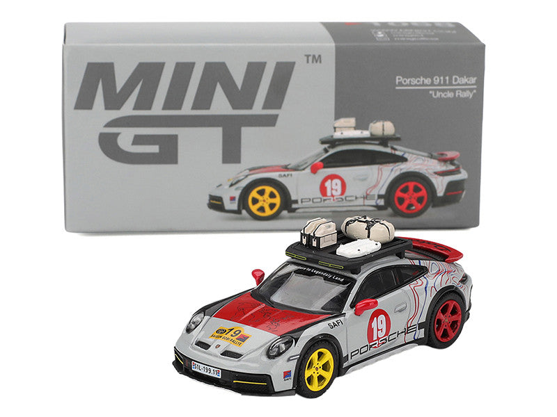 Porsche 911 Dakar #19 "Uncle Rally" Gray with Graphics and Roof Rack Limited Edition 1/64 Diecast Model Car by Mini GT LuxuryLifeWay Online Store